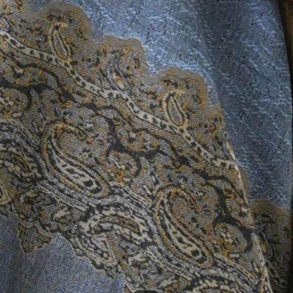 NWOT Thick Pashmina Scarf – Elegant Border Pattern, Cozy Winter Wrap Blue - Picture 3 of 3